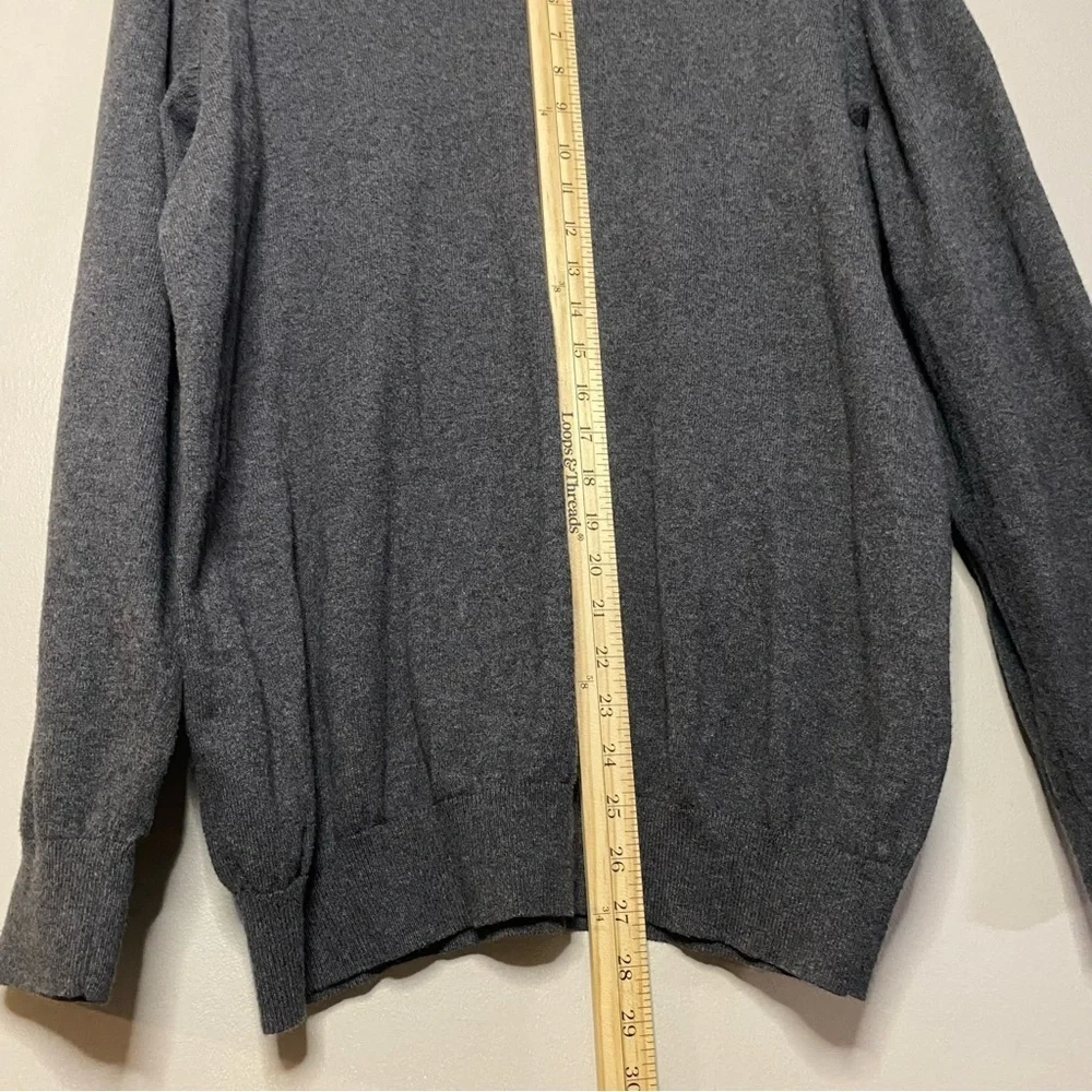 LL Bean cotton cashmere V neck‎ sweater large tall LT navy blue